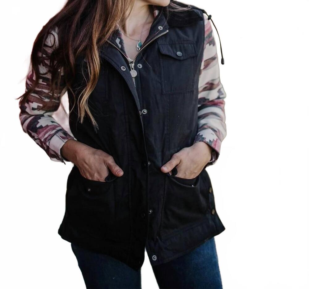 NEW OUTBACK TRADING CO. tess vest with hood in black